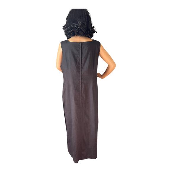 Vintage Cali Cali black Linen Crochet Sleeveless Maxi Dress button size 14 P - Picture 11 of 13